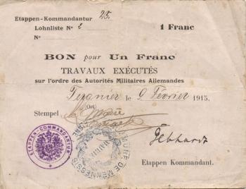 Ro.406 - 1 Franc 9.2.1915 (Etappen-Kommandantur 25) Gebhardt VG-