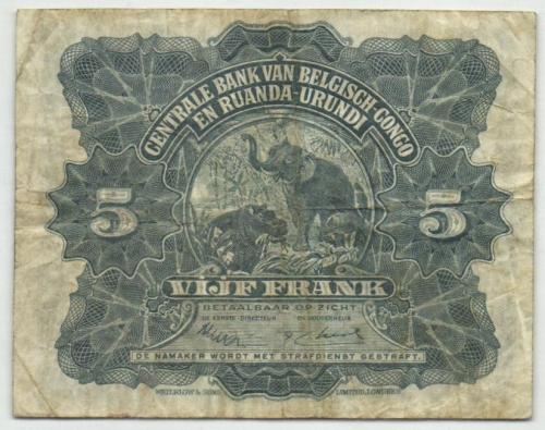 Belgisch Kongo P.021 - 5 Francs 1.10.1952 F+