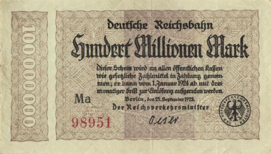 Berlin MMG.002.13f Serie Ma - 100.000.000 Mark 25.9.1923 F #M0153