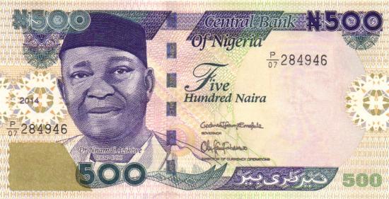 Nigeria P.030m-2 - 500 Naira 2014 UNC