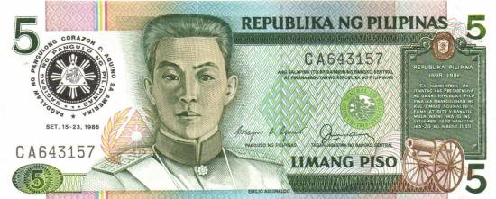 Philippinen P.175b - 5 Pesos Gedenküberdruck UNC