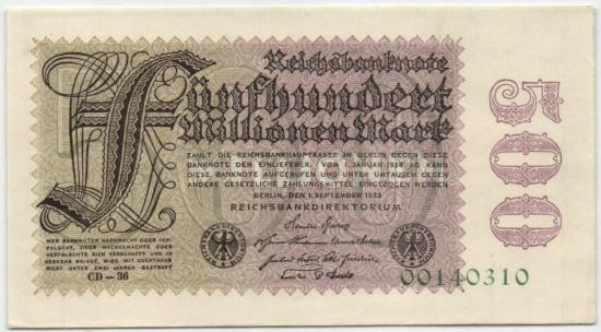Ro.109e  - 500 Millionen Mark 1.9.1923 UNC