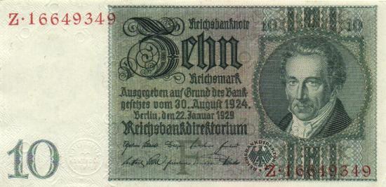 Ro.173a F/Z - 10 Reichsmark 22.1.1929 UNC