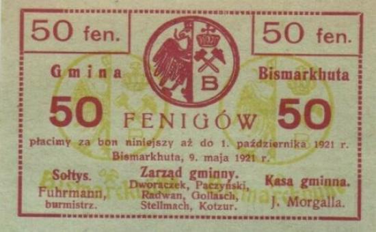 Bismarckhütte - polnisch Oberschlesien 50 Pfennig 9.5.1921 UNC #1480
